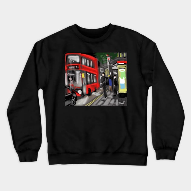 London Bus Stop Crewneck Sweatshirt by sukhpalgrewal